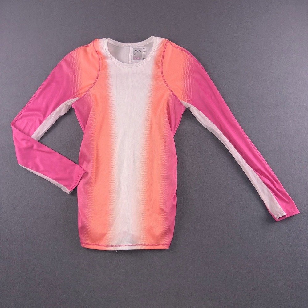 Lucky in Love Pink Orange Gradient Long Sleeve Athletic Tennis Top Womens Small